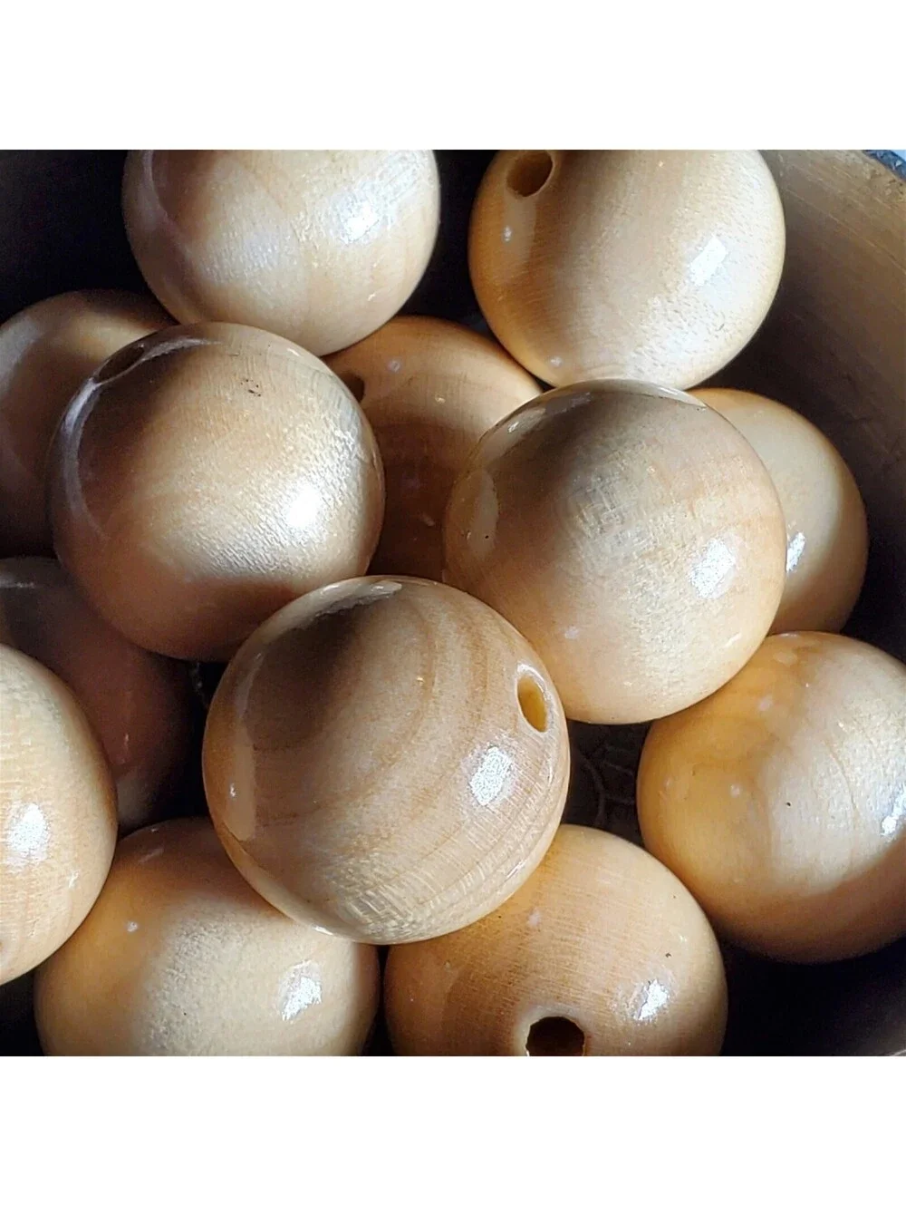 Vintage Japanese Lacquered Natural Color 20mm Round Wood Beads 6pcs